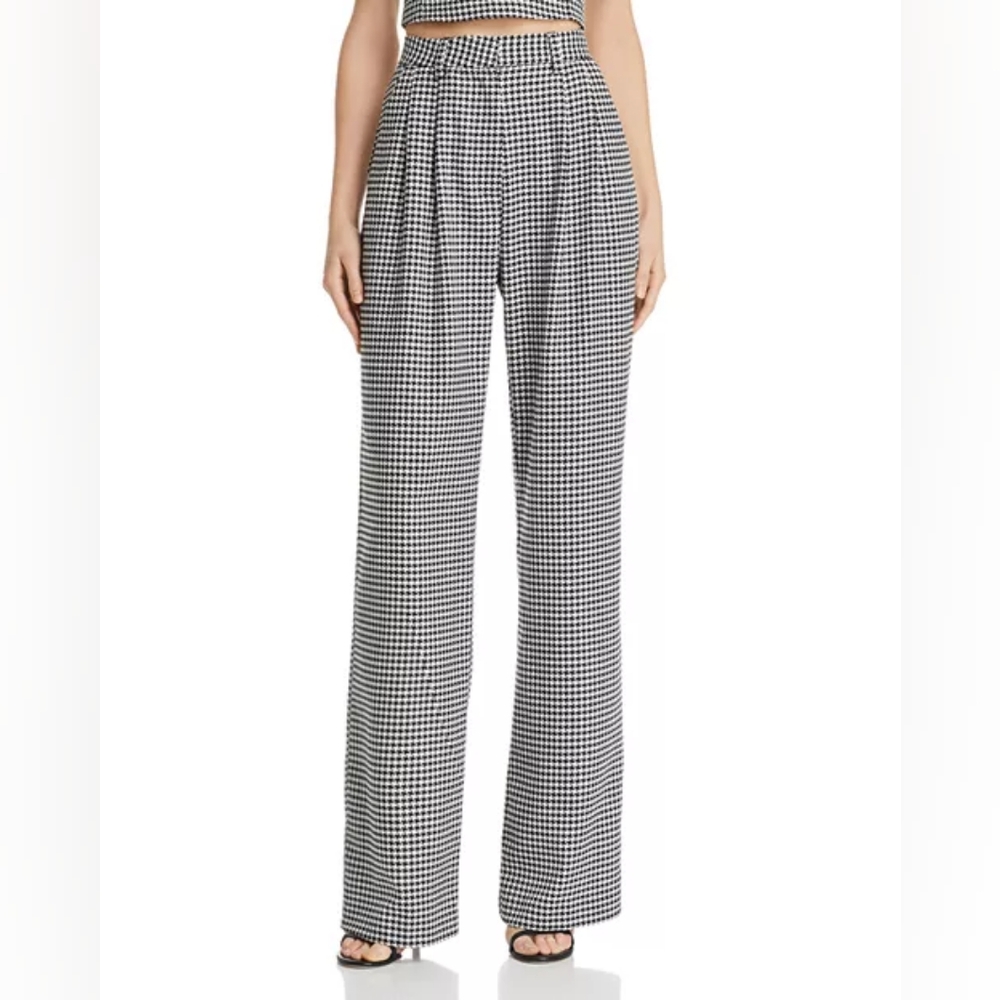 Bec + Bridge Women's Black and White Houndstooth Pleated Front Trousers Size 6